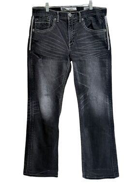BKE Jake Straight Leg Jeans Men 32R Black Contrast Thick Stitch 32x30